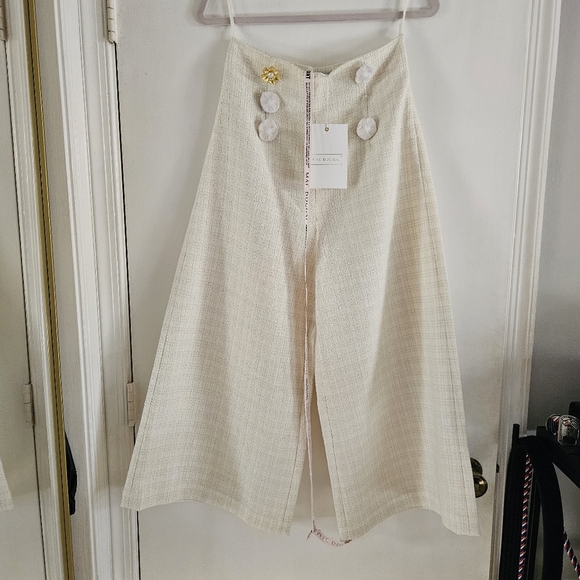 NWT MacDuggal Ivory Tweed High Waisted Wide Leg Sailor Pant Size 6 Gold Buttons - Picture 2 of 11